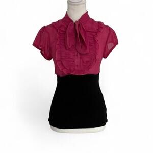 Papaya Y2K Office Siren Pink Black Super Fitted Short Sleeve SoftGirl Size Small
